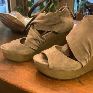 Eileen Fisher platform suede open toe bootie sandals